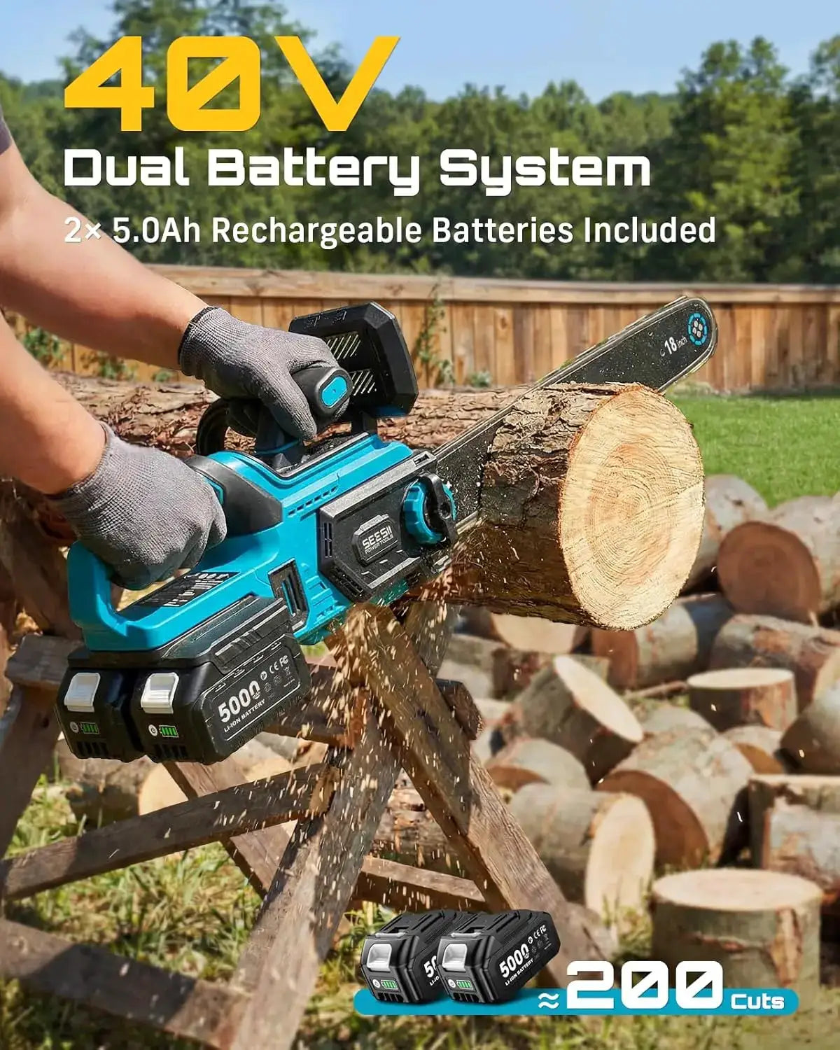 Seesii 40V 18''Brushless Chainsaw Cordless Electric Chain Saw 2200W Garden Tree Trimming Woodworking For Makita 18V Battery Pin by Beastly Survival Outlet
