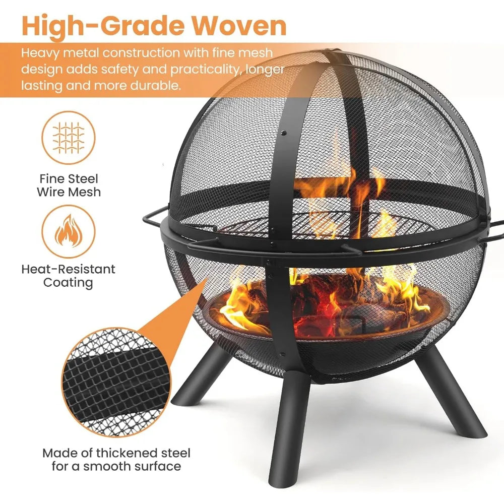 Ball Of Fire Pit 35 Inch Outdoor Fire Pit With Globe Grill