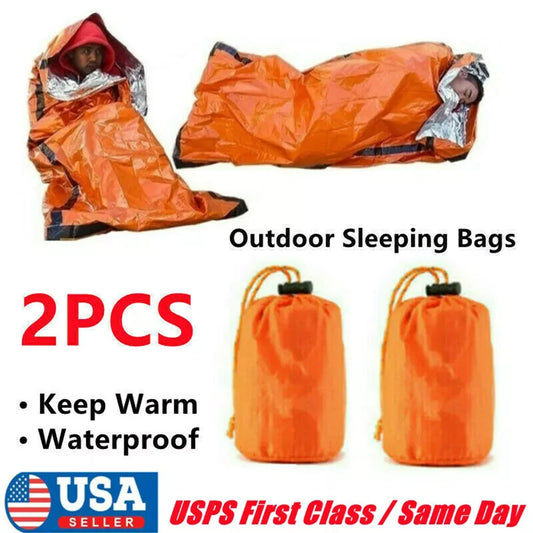 2 Pack Emergency Sleeping Bags Blanket Waterproof Outdoor US