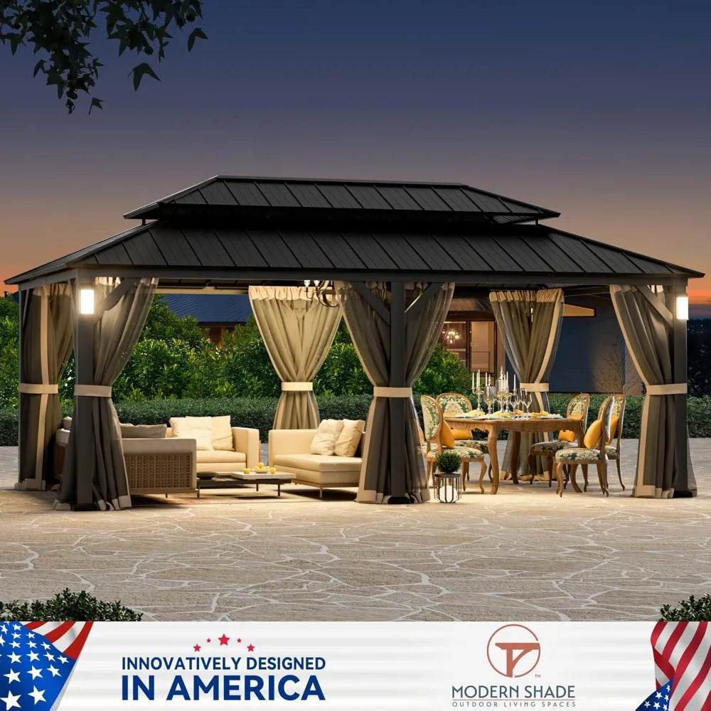 Modern Shade Horizon Hardtop Gazebo 12x20 Ft With LED Lights