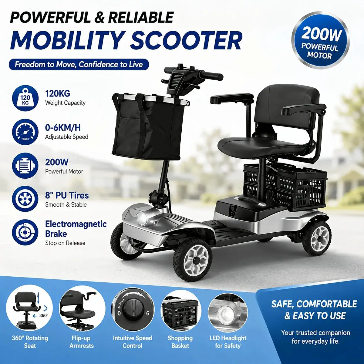 Senior Electric Mobility Scooter, Ergonomic Handle, Electromagnetic Brake, LED Light, Shopping Basket, 120kg Load, Safe Travel by Beastly Survival Outlet Senior Electric Mobility Scooter, Ergonomic Handle, Electromagnetic Brake, LED Light, Shopping Basket, 120kg Load, Safe Travel Beastly Survival Outlet