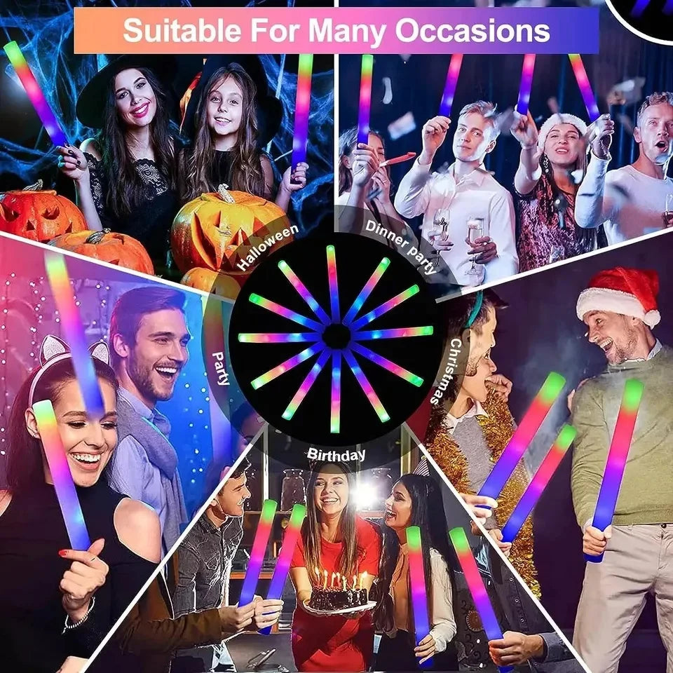 LED Glow Foam Sticks 100 Colorful RGB Light Party Tubes Pack
