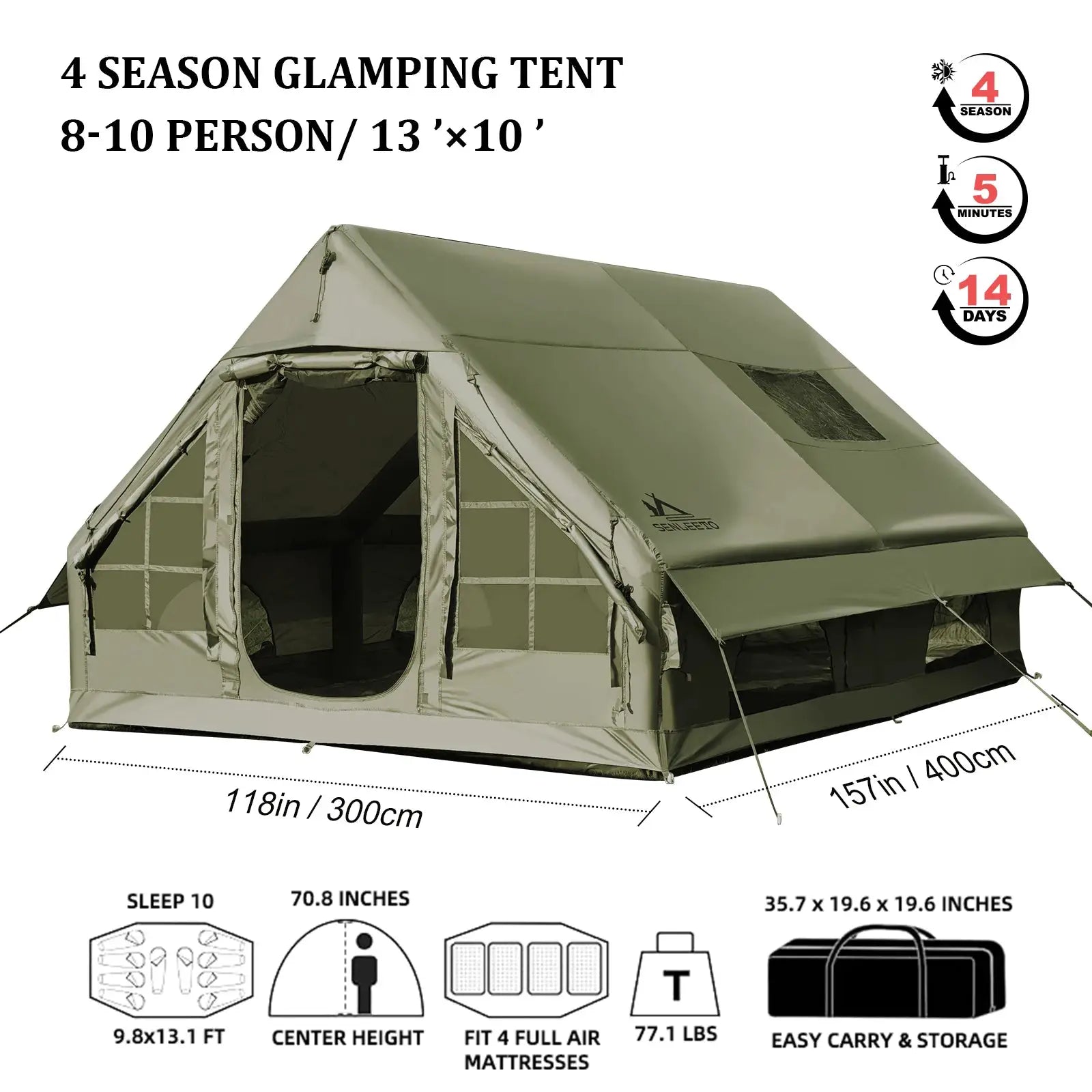 Army Green Inflatable 4 Season Camping Tent Chimney Air Vent by Beastly Survival Outlet