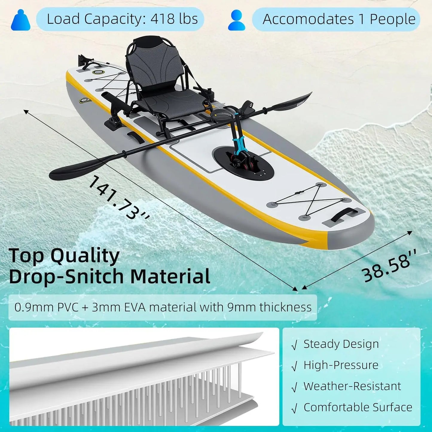 Inflatable Pedal Kayak 12ft With Rudder Fishing Setup EliteX