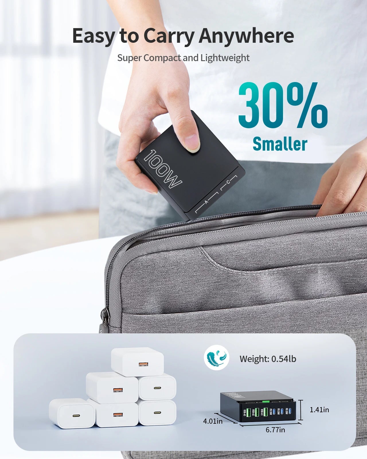 100W 6 Port GaN Quick Charge Hub PD 3 0 For Phones TabletsPC