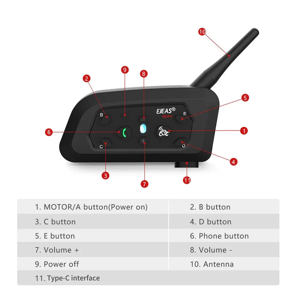 EJEAS V6 PRO+ Motorcycle Intercom Helmet Bluetooth Headset 6 Riders 800m Communicator Waterproof V5.1 Music Player Interphone by Beastly Survival Outlet