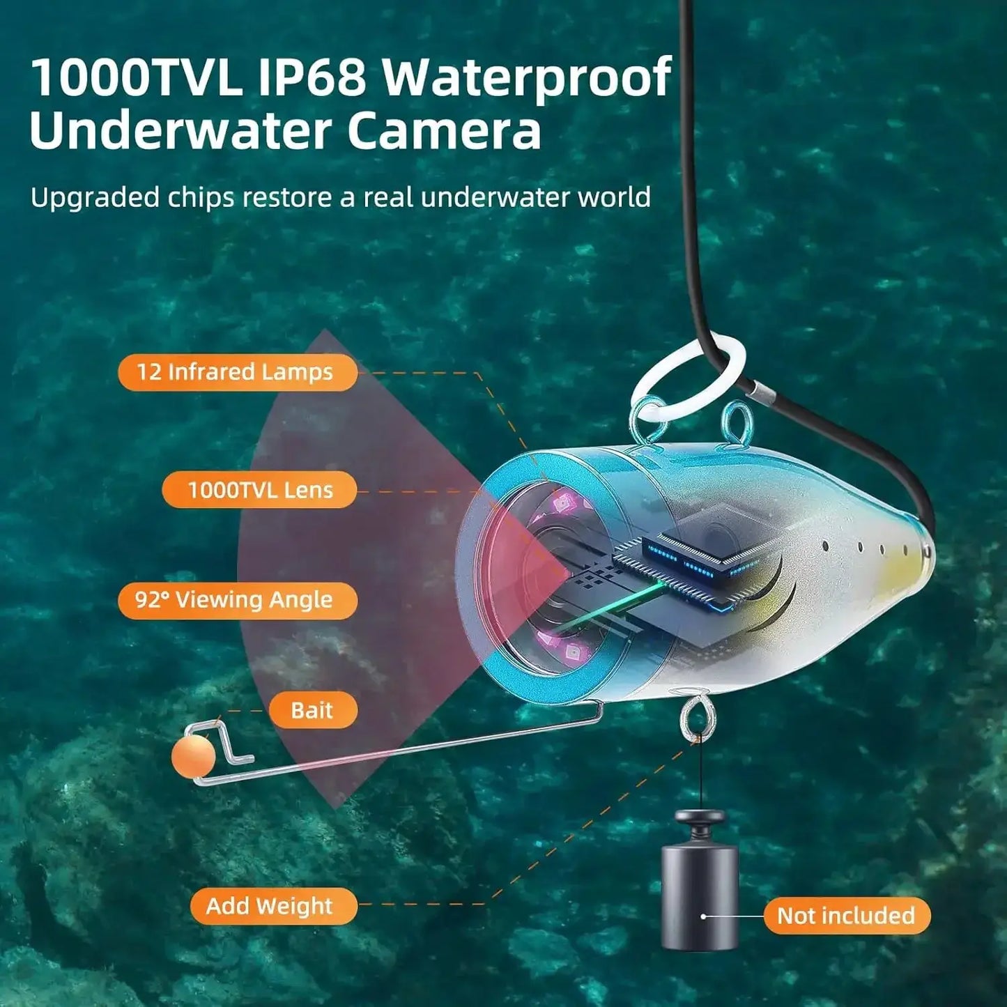 Eyoyo Underwater Fishing Camera 7'' LCD Monitor Fish Finder Waterproof 1000TVL12pcs Infrared Lights for Lake, Boat, Ice Fishing by Beastly Survival Outlet