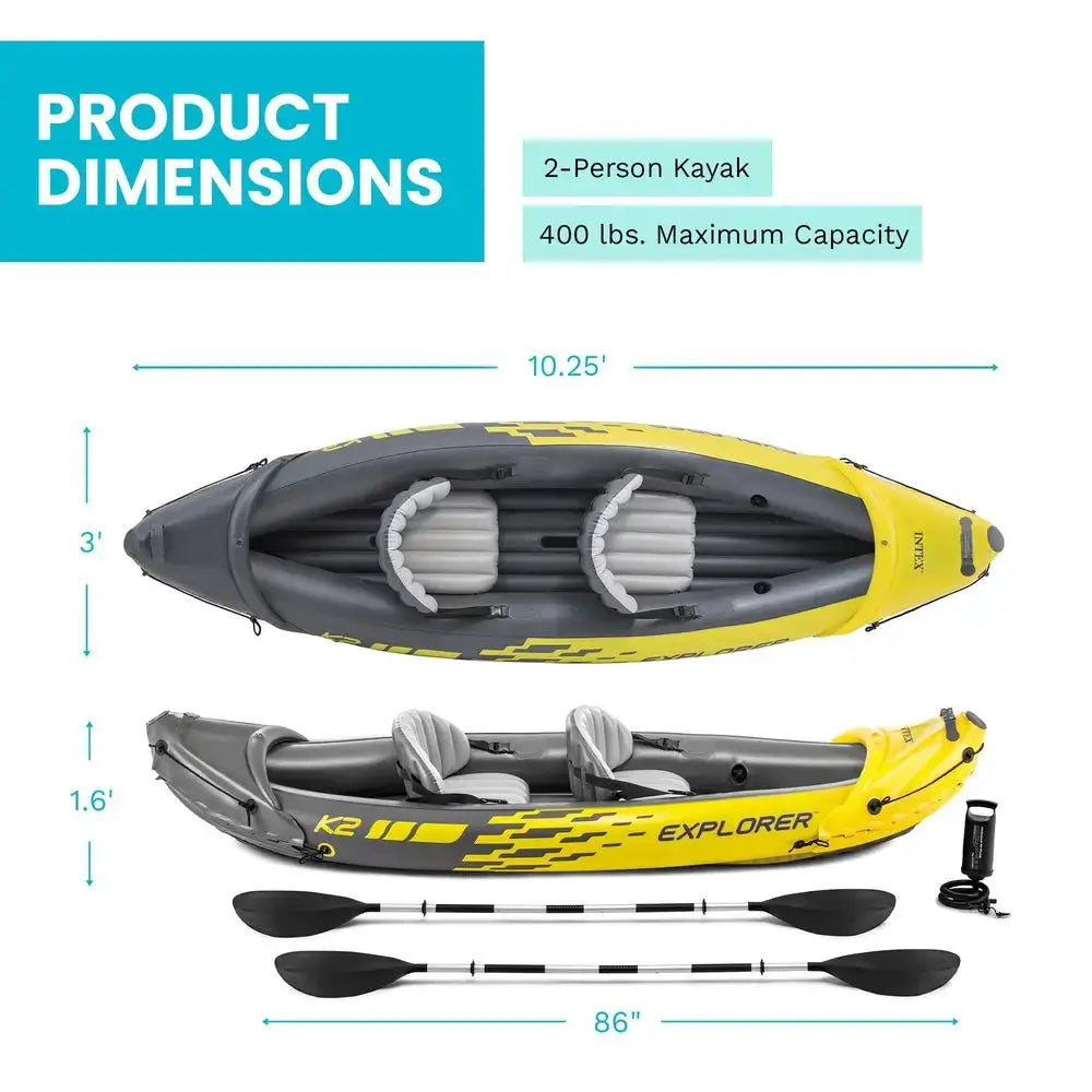 68307EP K2 Inflatable Kayak Set Deluxe 86in Kayak Paddles And HighOutput Pump Adjustable Seats With Backrest Removable Custom by Beastly Survival Outlet