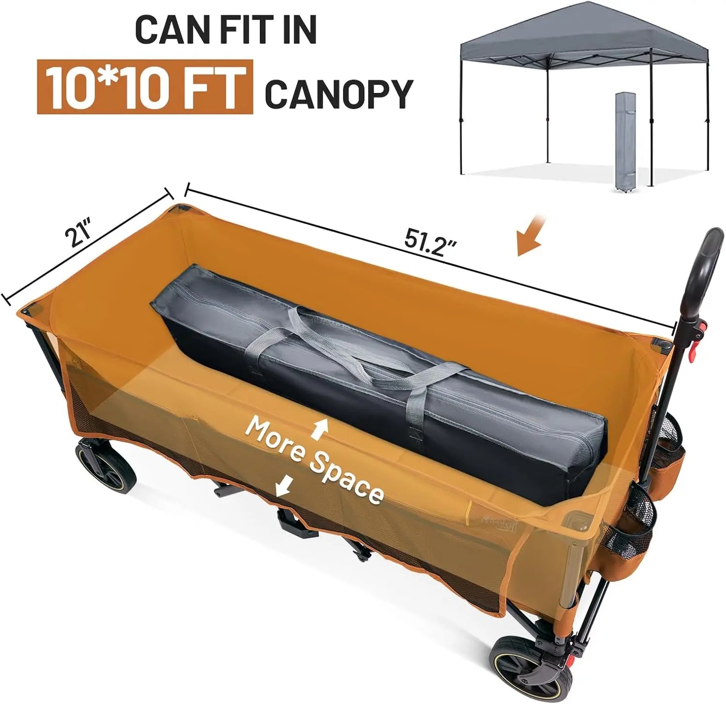 Extended Collapsible Wagon With Brakes And Cargo Net 350Lbs
