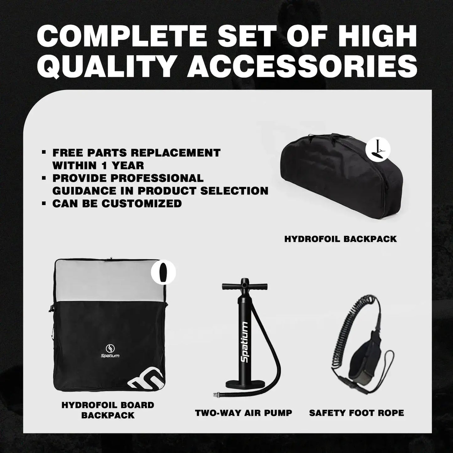 Spatium Hydrofoil Board for Surfing with Hydrofoil Accessories Inflator Pump, Backpack, Safe Leash, Fix Kit Hydrofoil Gray by Beastly Survival Outlet