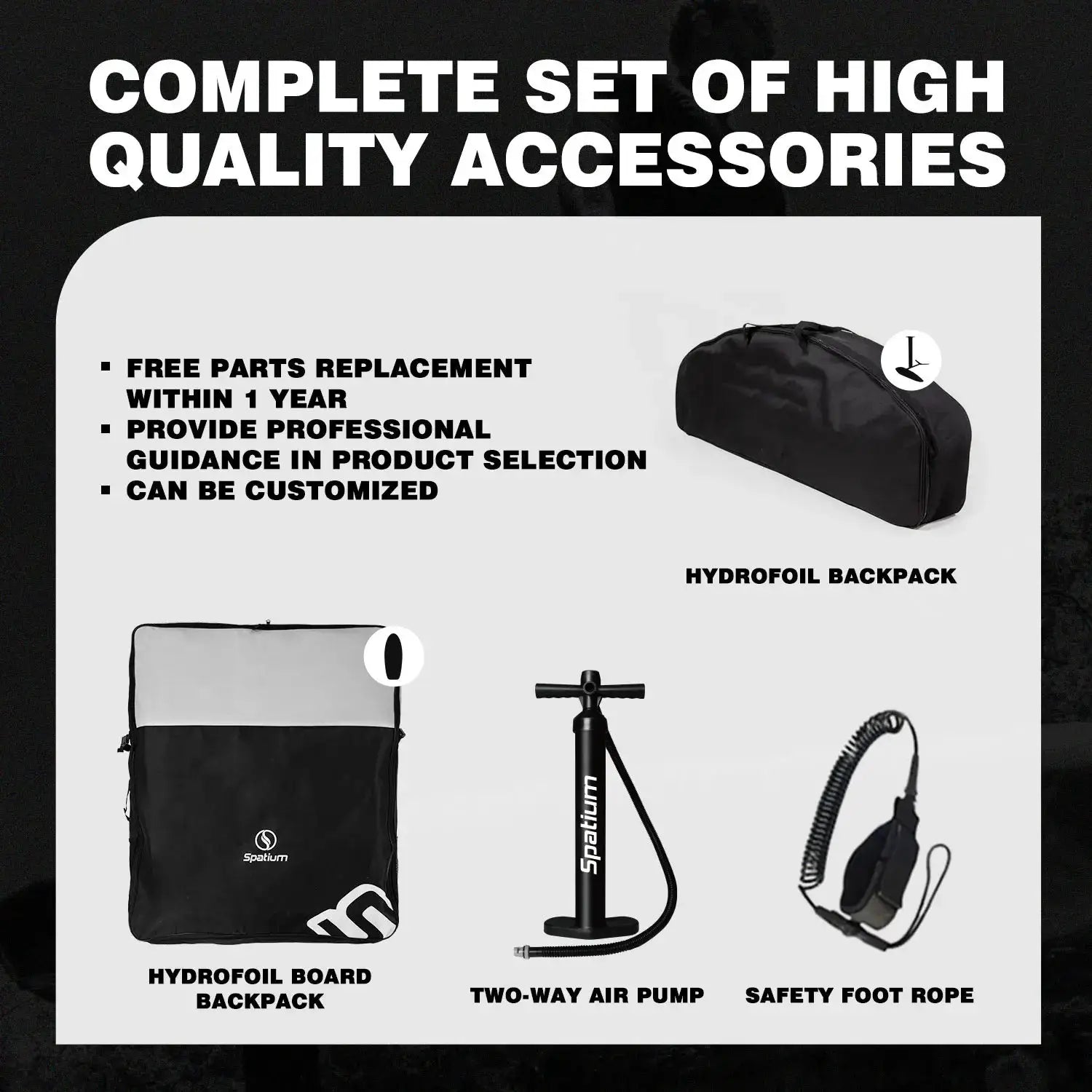 Spatium Hydrofoil Board for Surfing with Hydrofoil Accessories Inflator Pump, Backpack, Safe Leash, Fix Kit Hydrofoil Gray by Beastly Survival Outlet