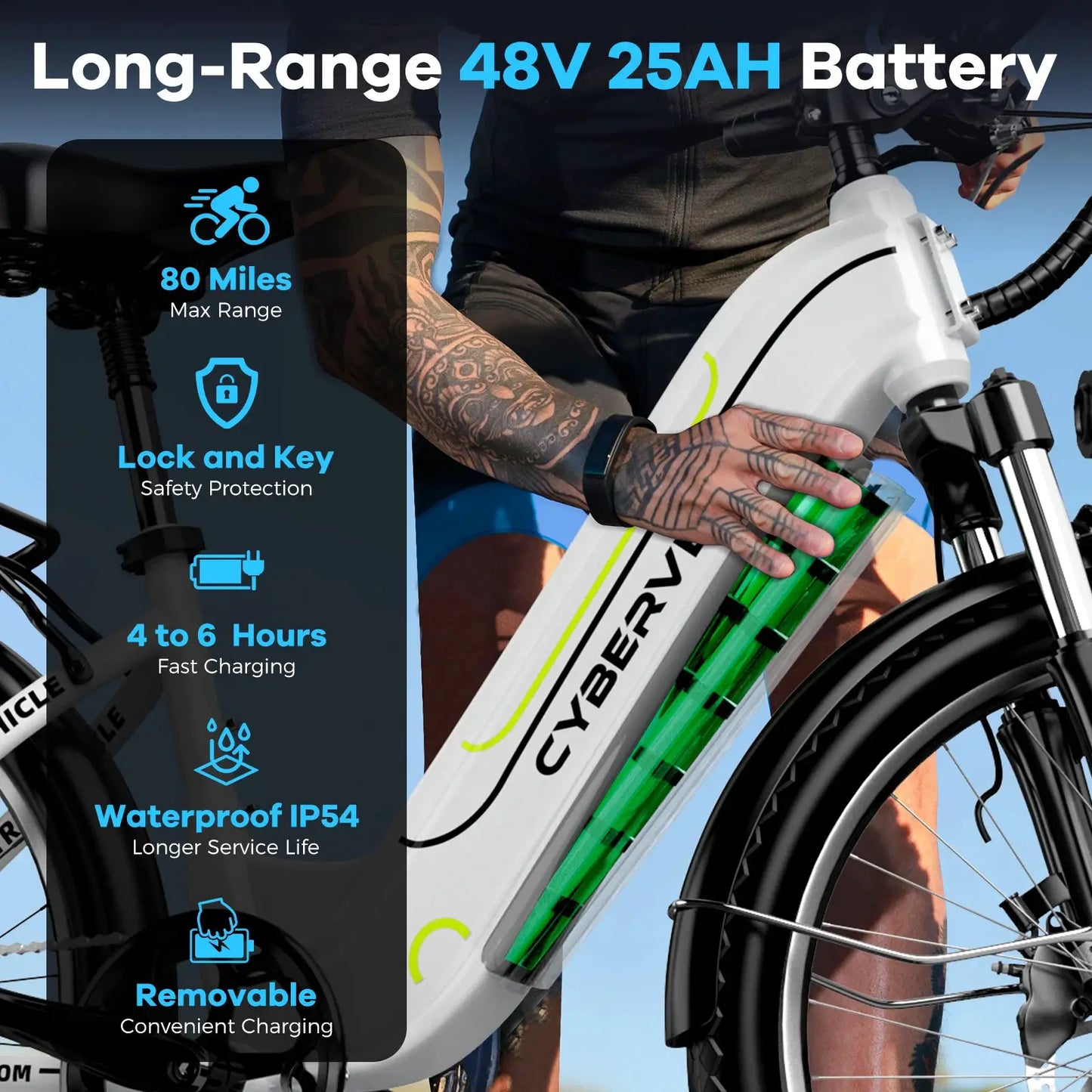 Cybervelo 26" Step-Thru Commuter, 1000W Peak 48V 25Ah Detachable Battery, Long Range 7-Speed Shift Electric Bike for Adult EK7 by Beastly Survival Outlet