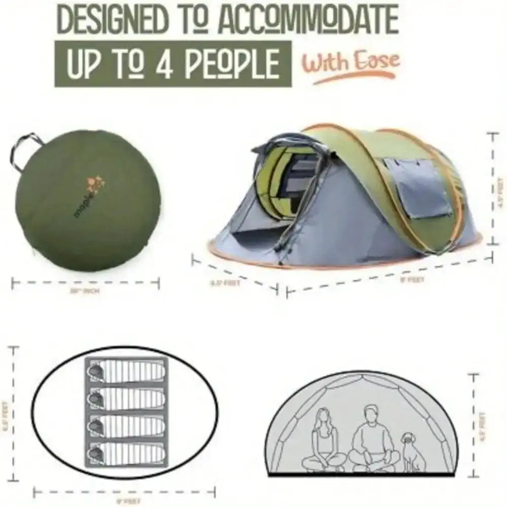 Easy Pop Up Camping Tent 4 Person Two Doors Waterproof UPF50 by Beastly Survival Outlet