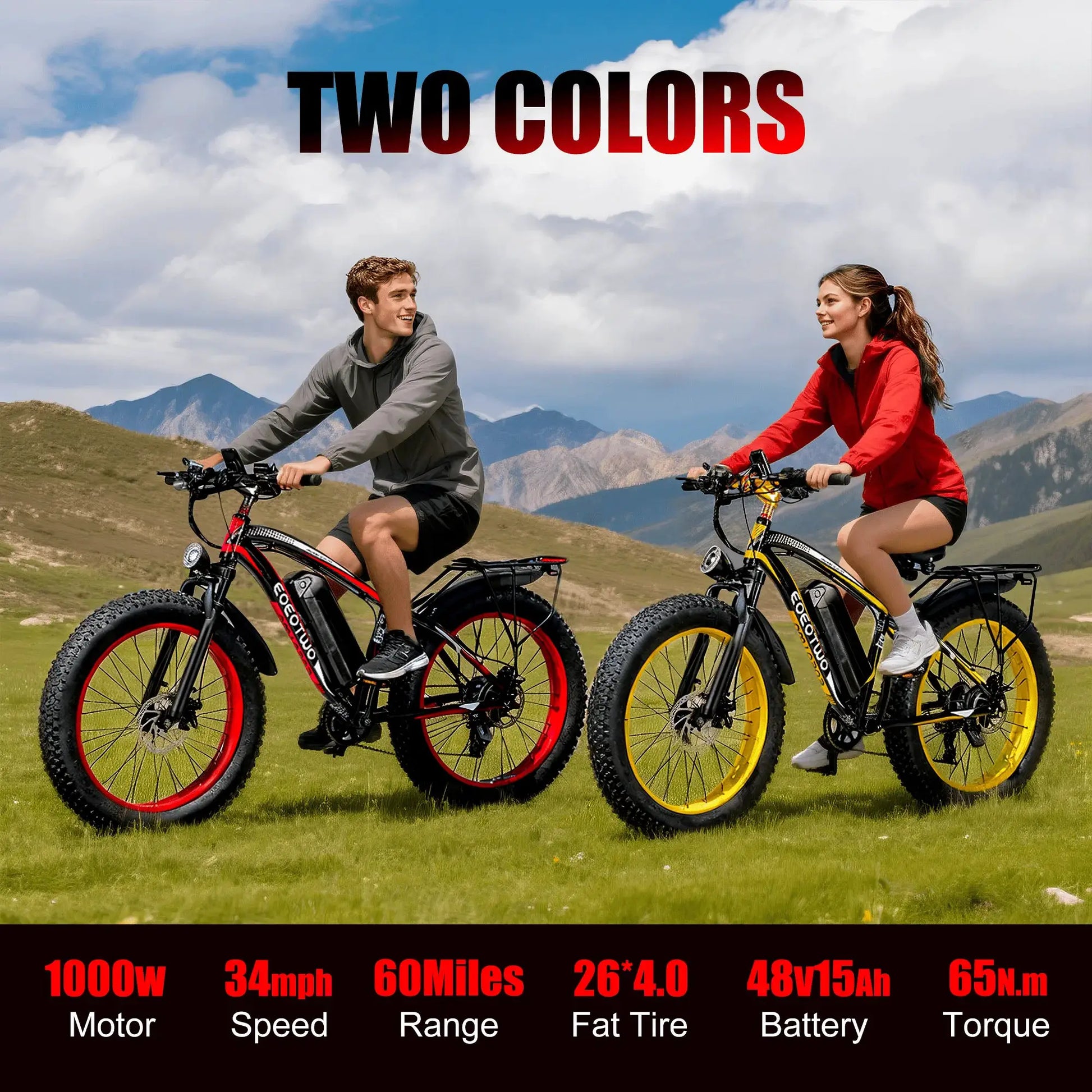 EOEOTWO 1500W Fat Tire Electric Bike for Adults 26"x4.0 All Terrain Ebike 34MPH Fast Mountain E-Bike 48V Long Range Snow Beach Bicycle by Beastly Survival Outlet