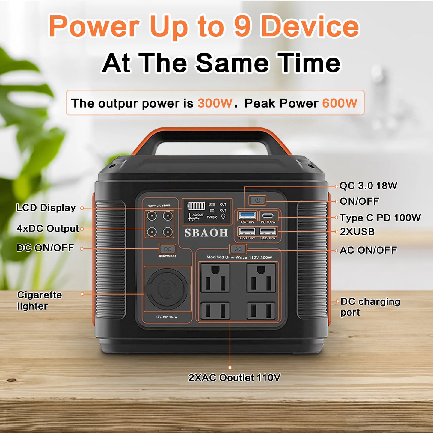 Portable Power Station 300W 296Wh Solar Generator with Quick Charge