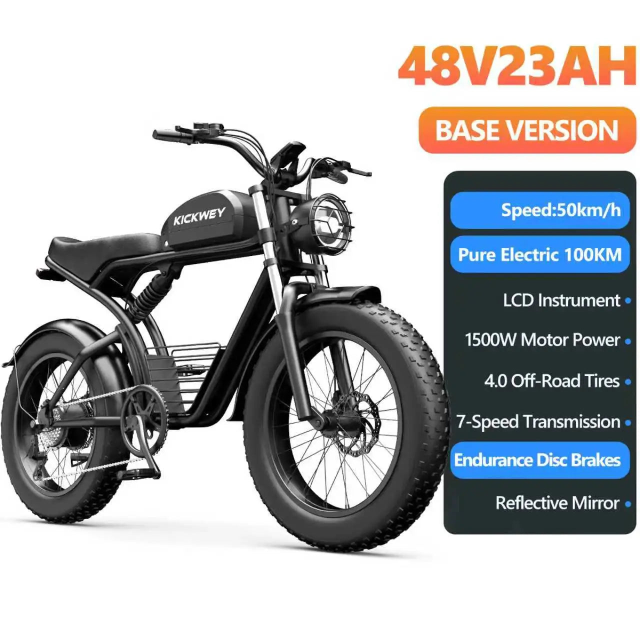 KICKWEY K7 Electric Bike, Off-Road Electric bicycle, Full Suspension E-Bike, 20" Fat Tire All-Terrain Electric Dirt bike, Ebike by Beastly Survival Outlet