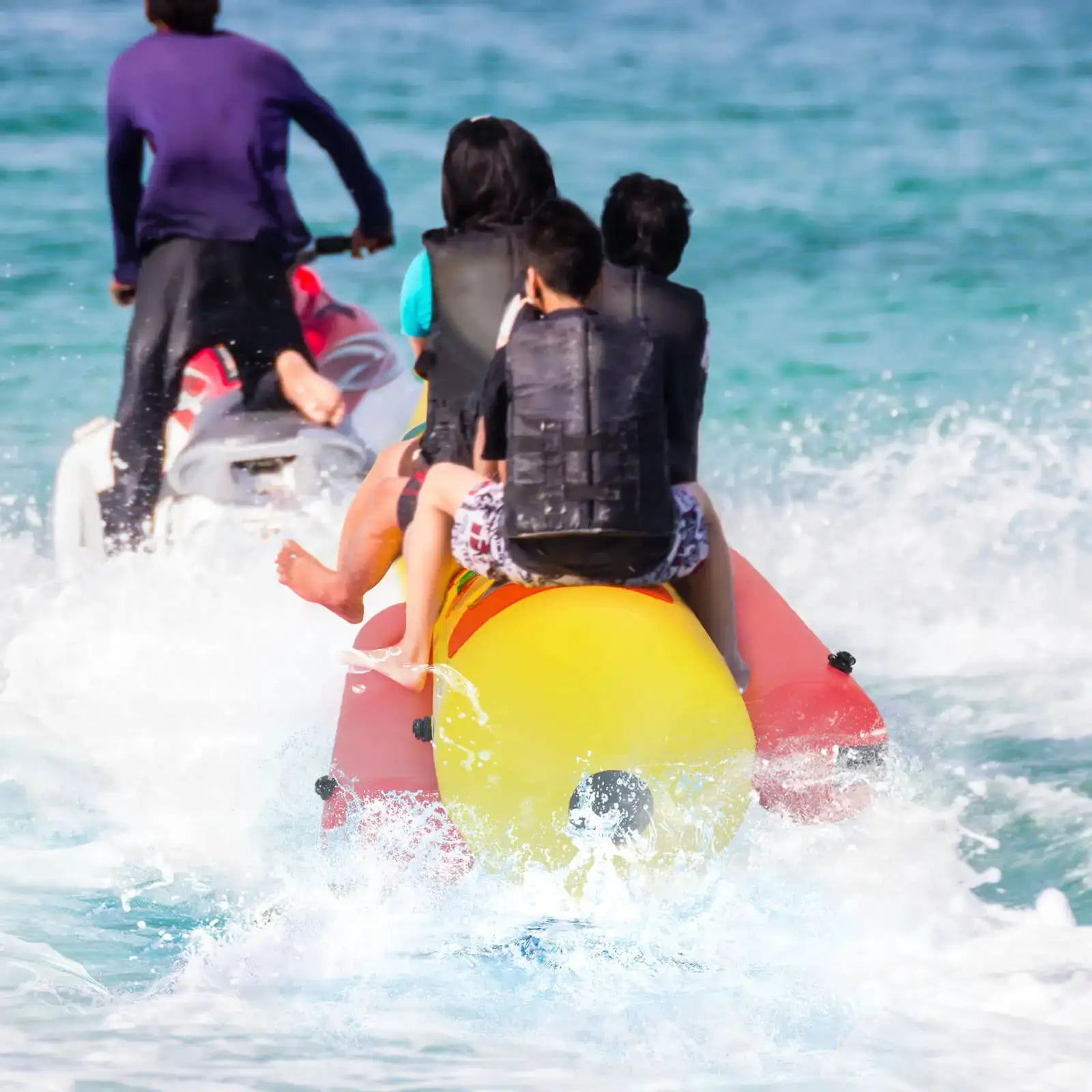3-Person Inflatable Banana Boat w/ Boating and Water Sports Electric Air Pump by Beastly Survival Outlet