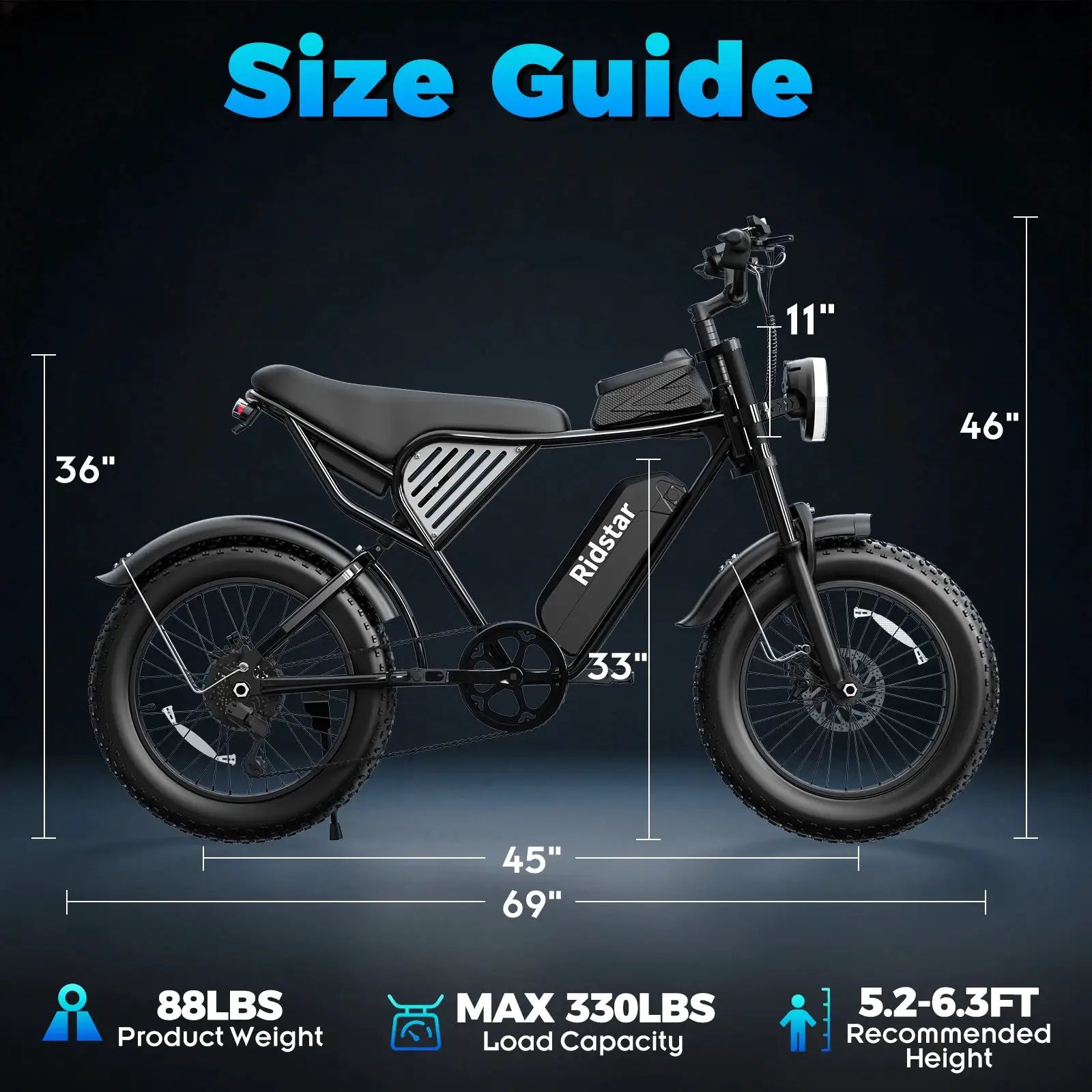 Ridstar Q50LITE 1500W Electric Bike for Adults Max 31MPH Battery 48V 15.6AH E-Bike Electric Bicycle 20x4" Fat Tire Mountain Bike by Beastly Survival Outlet