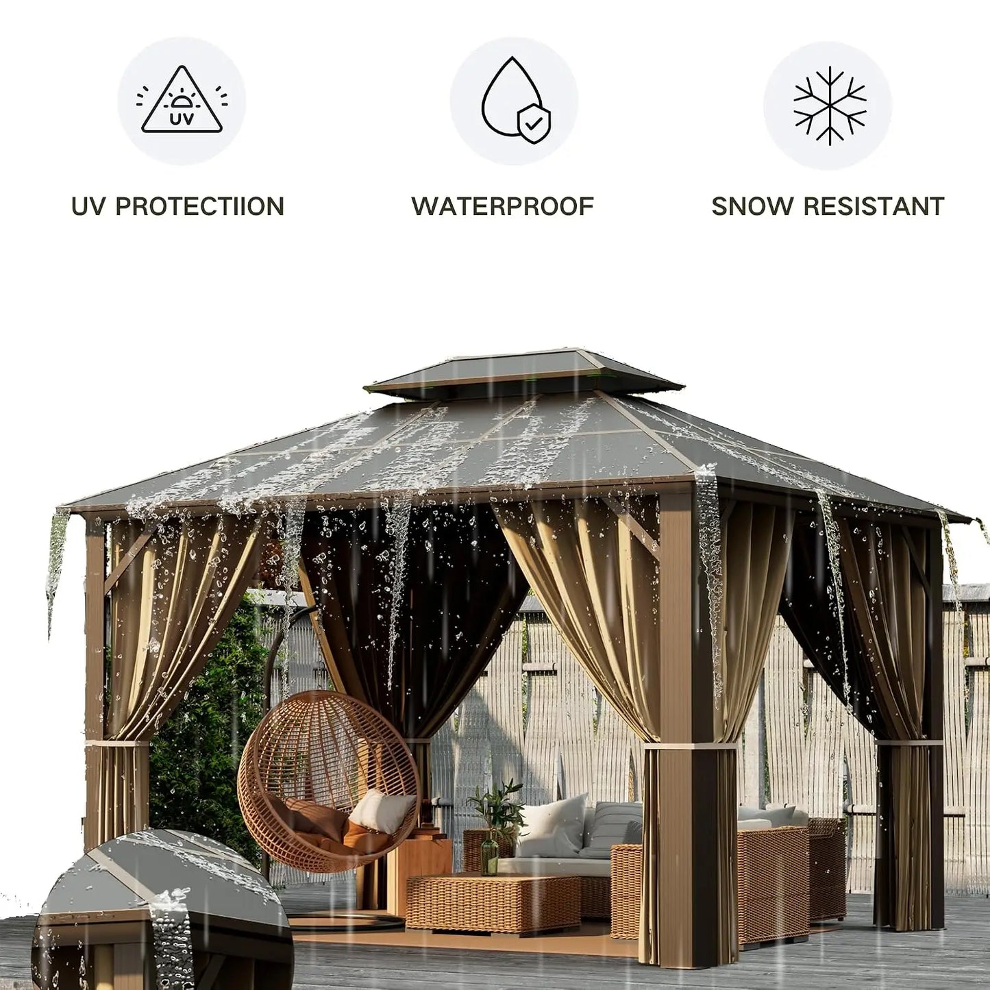 Hardtop Gazebo 10x12 With Double Poly Roof Aluminum Frame Kit