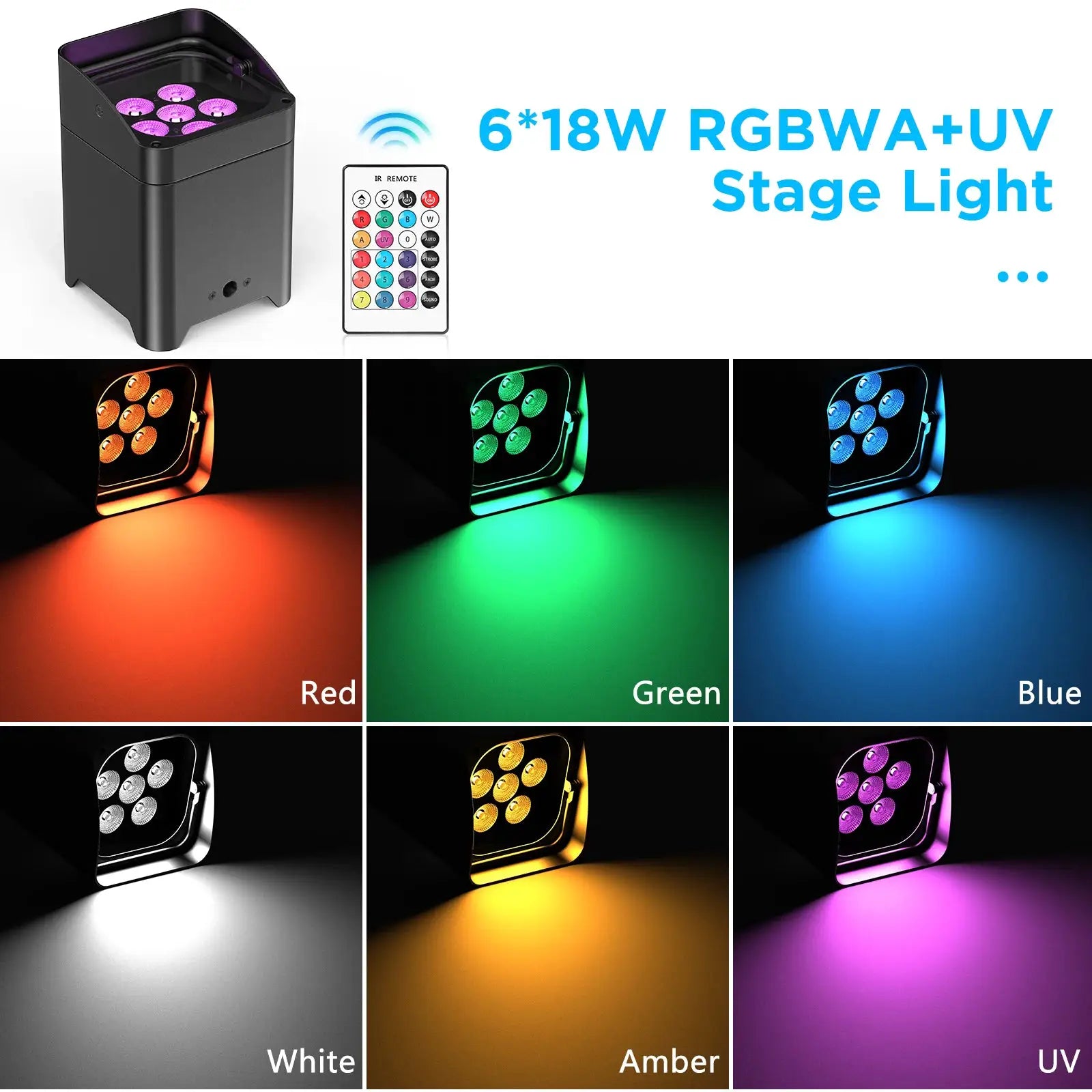 U'King 4PCS 6x18W 6IN1 RGBAW+UV Par Light with Bag DMX Remote Control WiFi Par Light Wireless LED Stage Light for DJ Bar Party by Beastly Survival Outlet