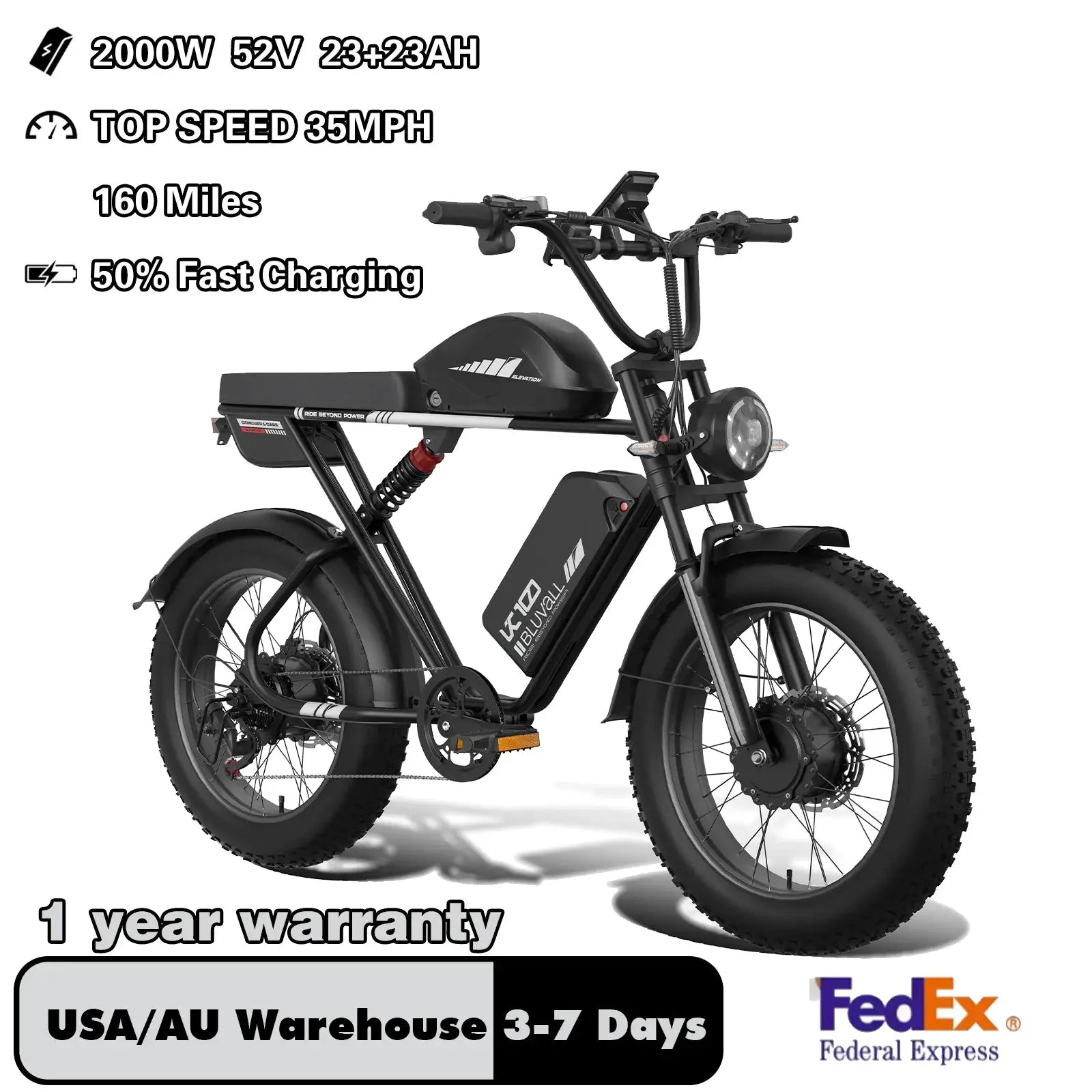 Moobelo 2000W Dual Motor Fatty Tire Ebike 52V 46Ah 35MPH USA by Beastly Survival Outlet