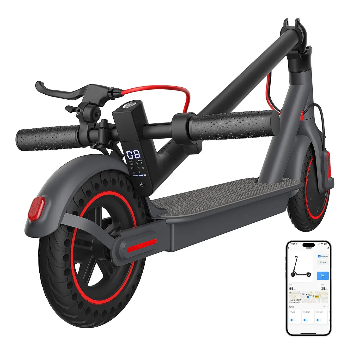 Electric Scooter with App for Adults 350W Motor 36V 7.8Ah Battery Up to 19 Miles Range Foldable E Scooter Solid Tire 8.5'' by Beastly Survival Outlet
