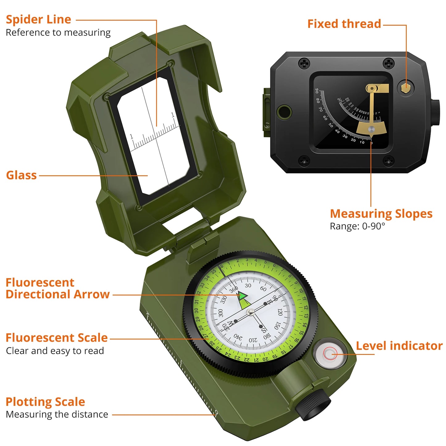 IP54 Waterproof Hiking Compass Slope Sighting Clinometer Pro