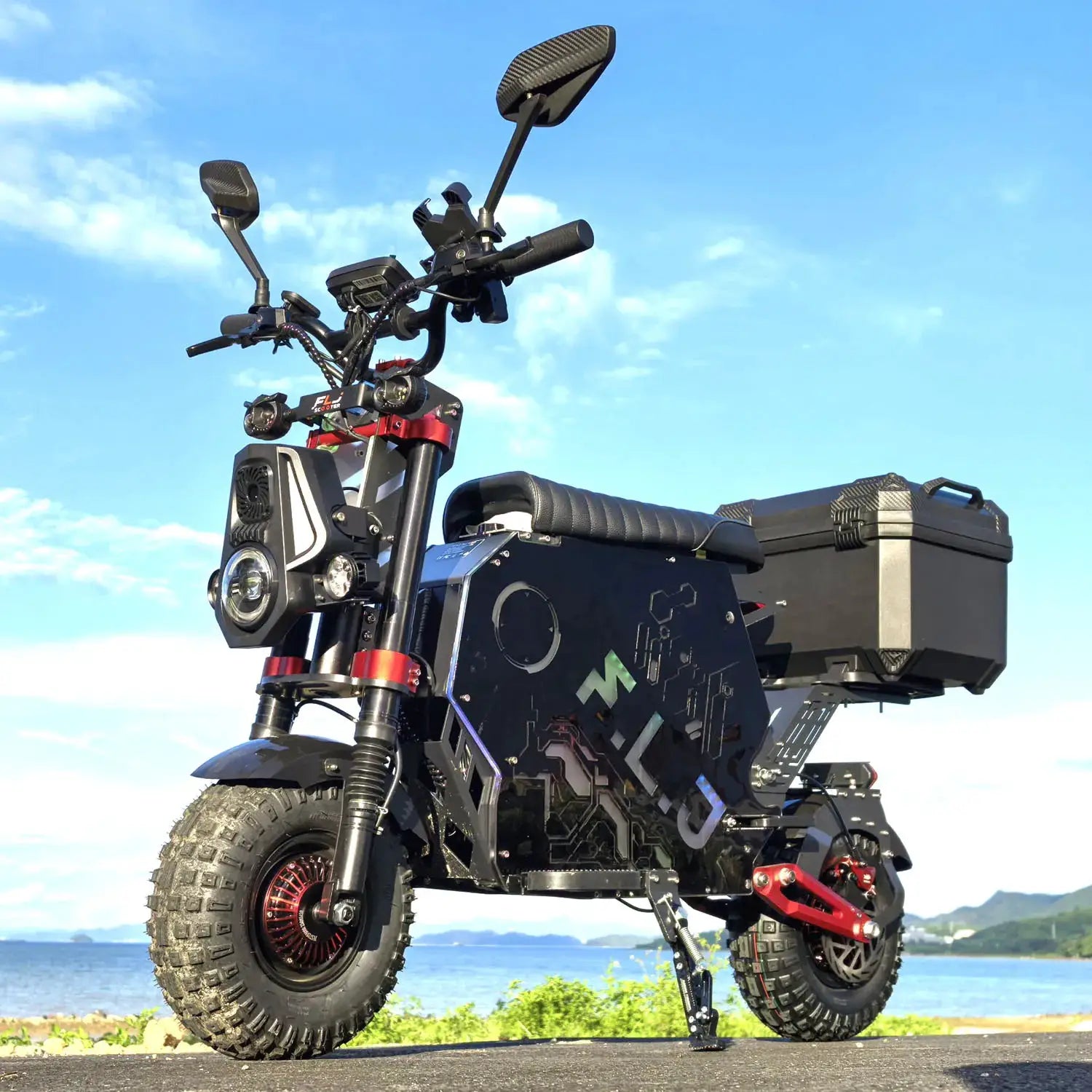\US Stock FLJ Scooter 72V 12000W Electric Scooter with 14 inch Off Road Fat Tire Removable battery and App Function Scooter by Beastly Survival Outlet