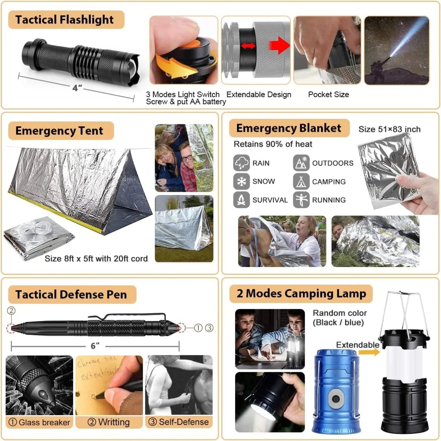 250 In 1 Survival Kit With MOLLE System Emergency Gear Tents
