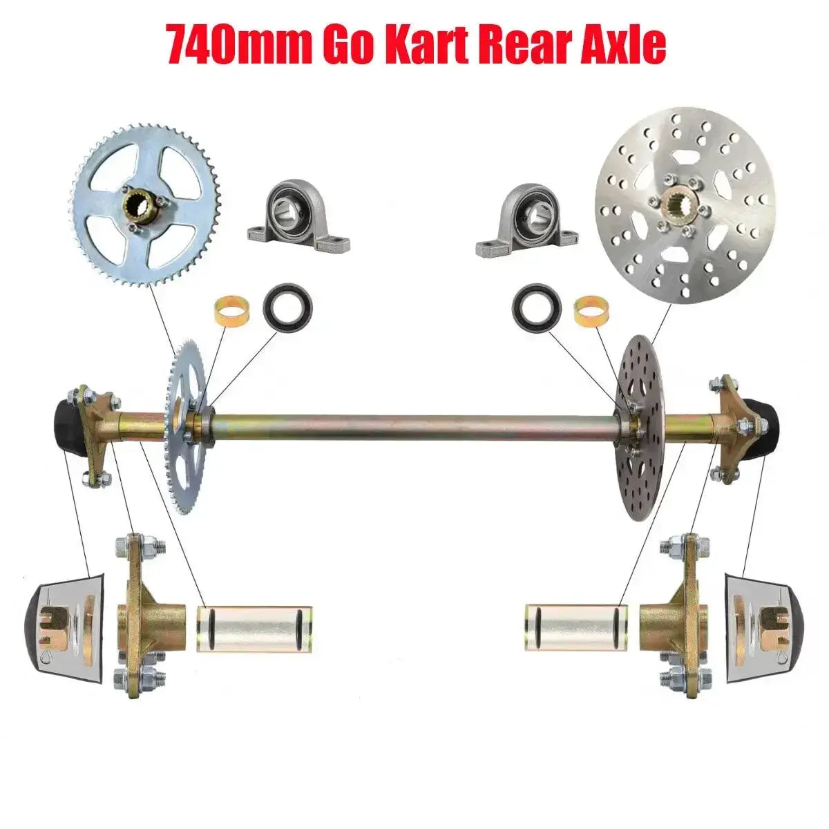 Not a Whole Set 740mm Rear Axle or Steering Wheel /Hub/6-inch Tyres for 110cc Go Kart Golf Cart Scooters Quad Bike ATV Parts by Beastly Survival Outlet