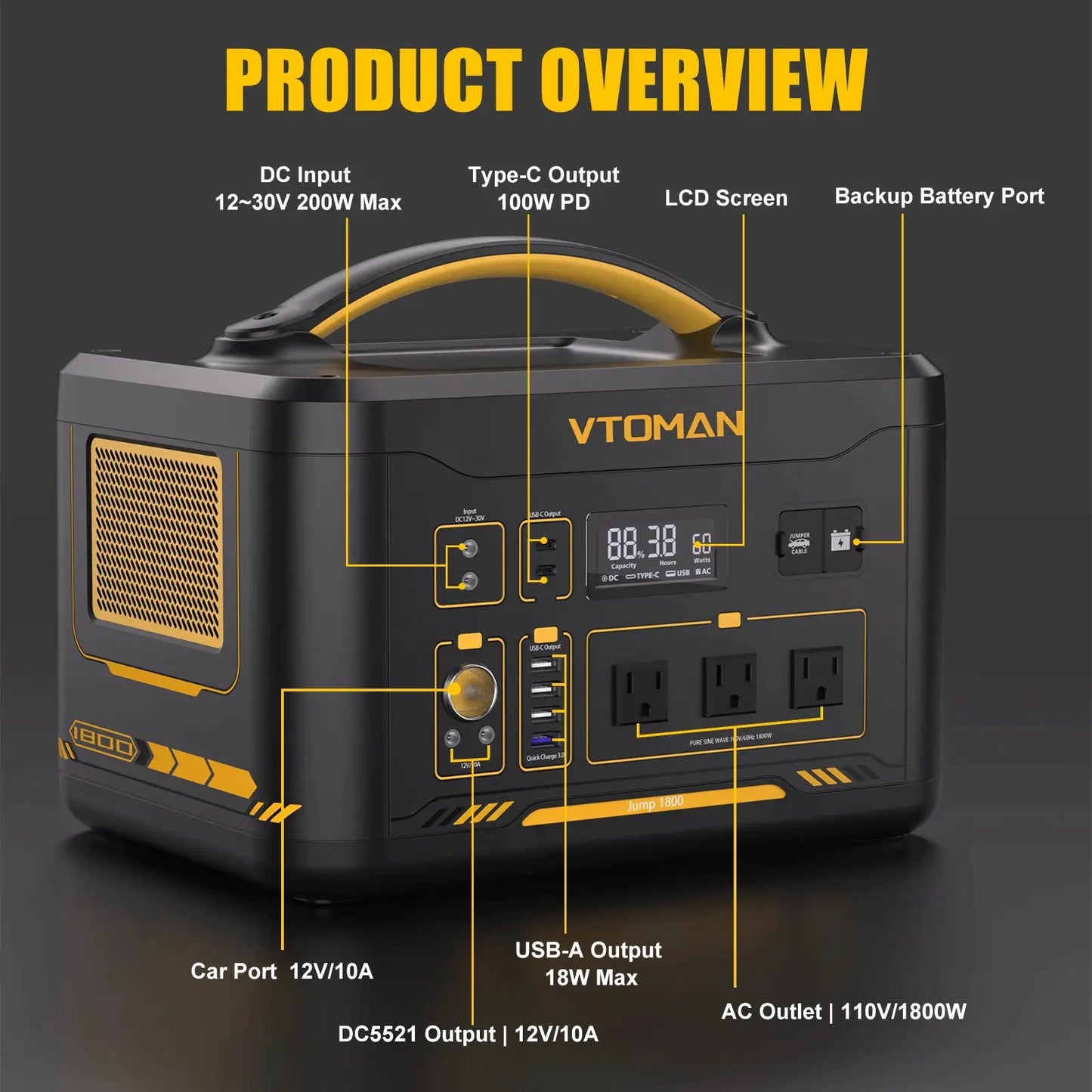 VTOMAN JUMP 2200 / JUMP 1800 Portable Power Station 828/1548Wh LiFeP04 Battery Solar Generator Solar for Home Outdoor Camping by Beastly Survival Outlet