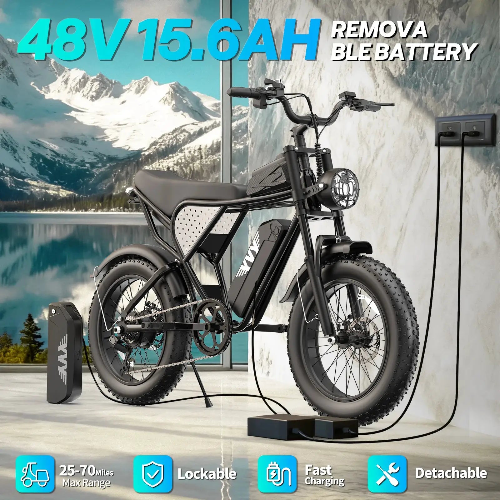 YVY K20 Lite 1500W Electric Bike for Adults 30MPH 48V 15.6Ah Off-road Trail 20*4 Inch Fat Tire E Bike 7 Speed Mountain Bike by Beastly Survival Outlet