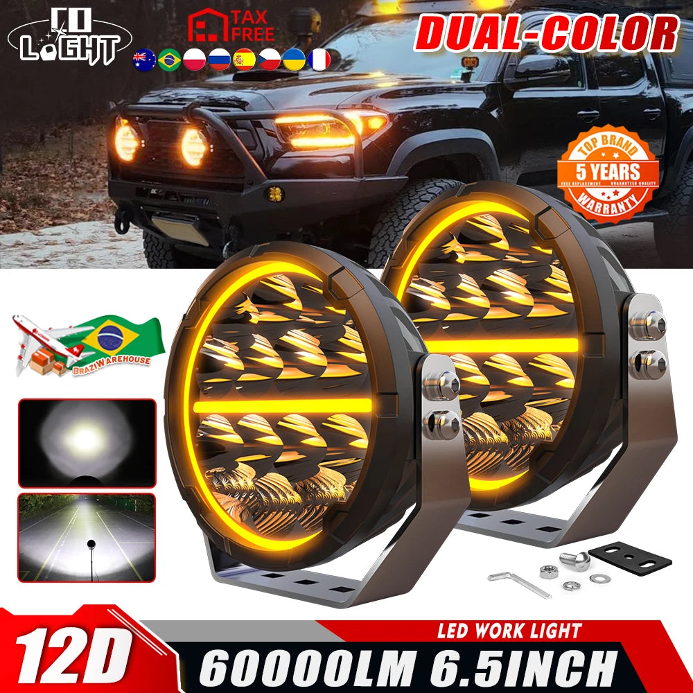 Co Light Six Point Five Inch Led Offroad Driving Lights White Amber Drl Spot Flood Combo 60000lm For 4x4