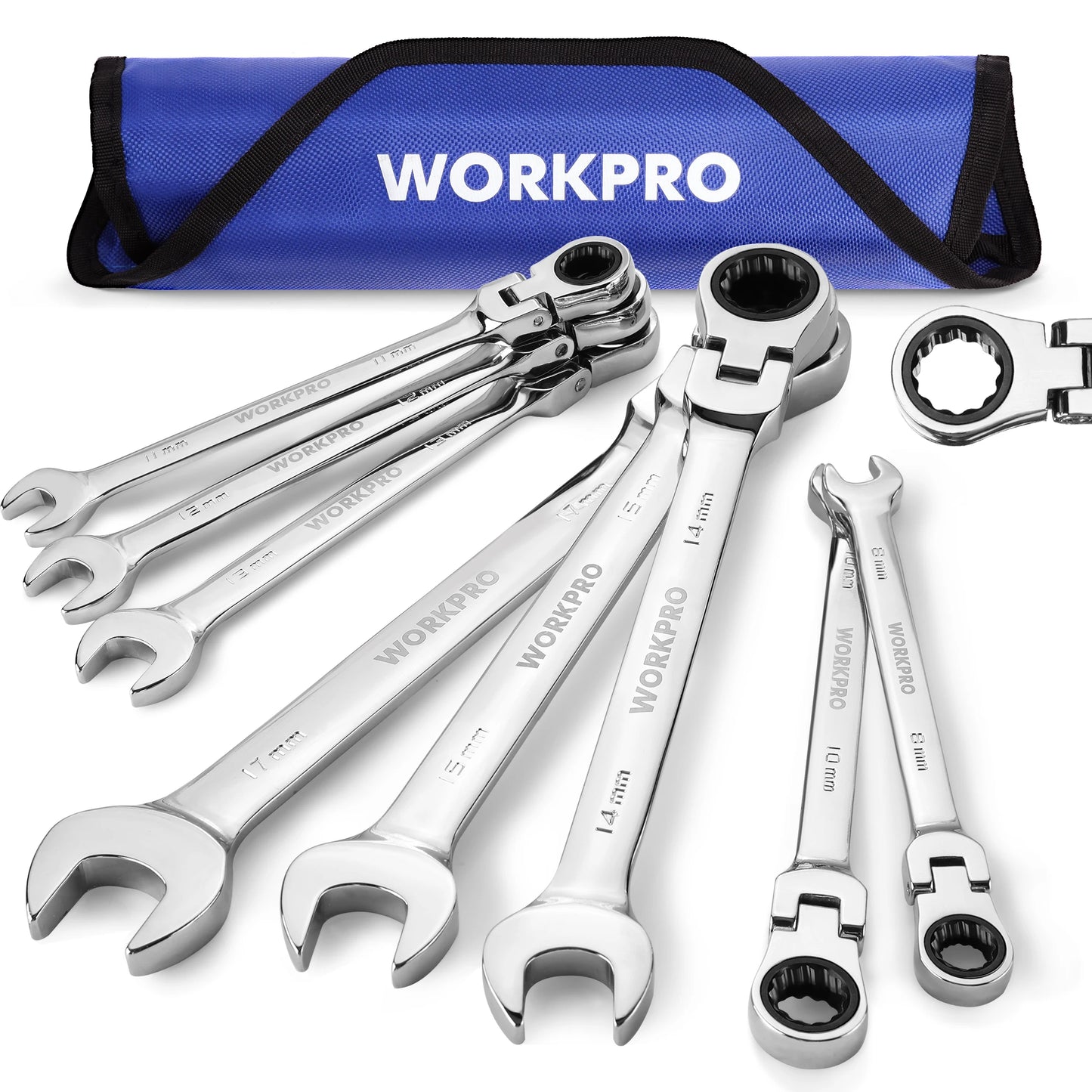 WORKPRO 8pc Flex Head Ratcheting Wrench Set SAE Inch Sizing