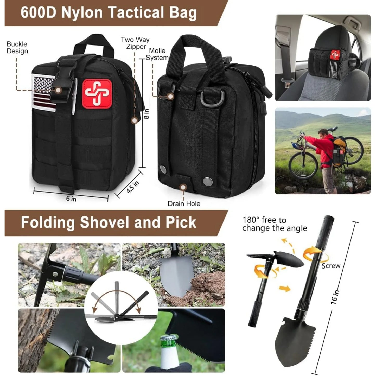 238 Piece Emergency Survival Kit with Tactical Molle Pouch