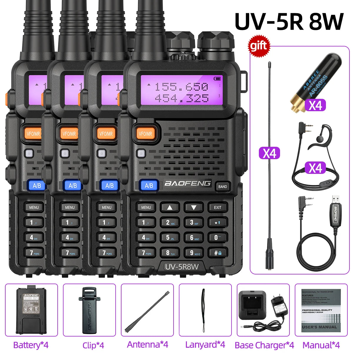 Baofeng UV5R 8W Dual Band Walkie Talkie 1800mAh Ham Radio