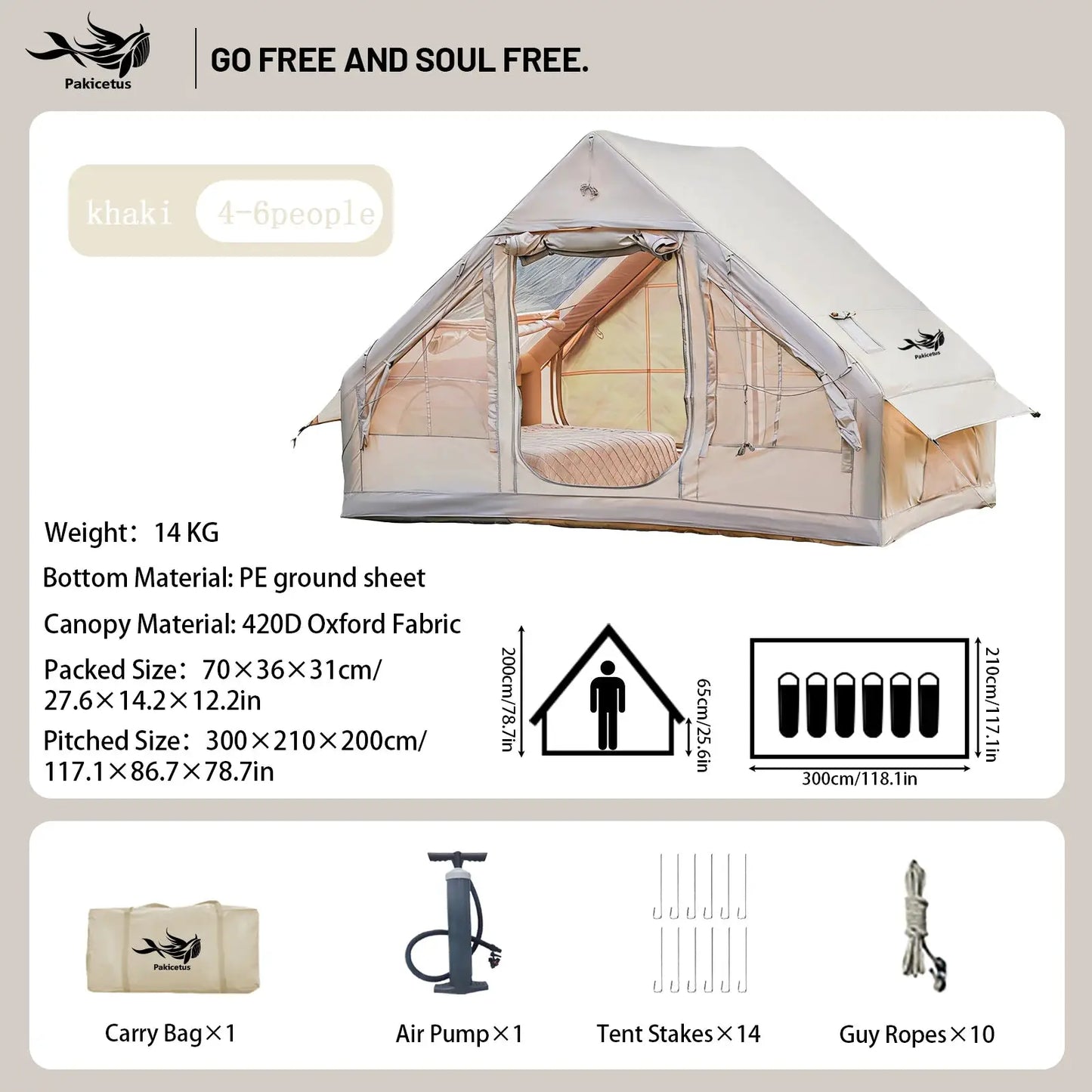 Pakicetus Quick Setup Inflatable Camping Tent, Waterproof Family Tent for 4-8 Persons, Portable Air Tent with Carry Bag by Beastly Survival Outlet