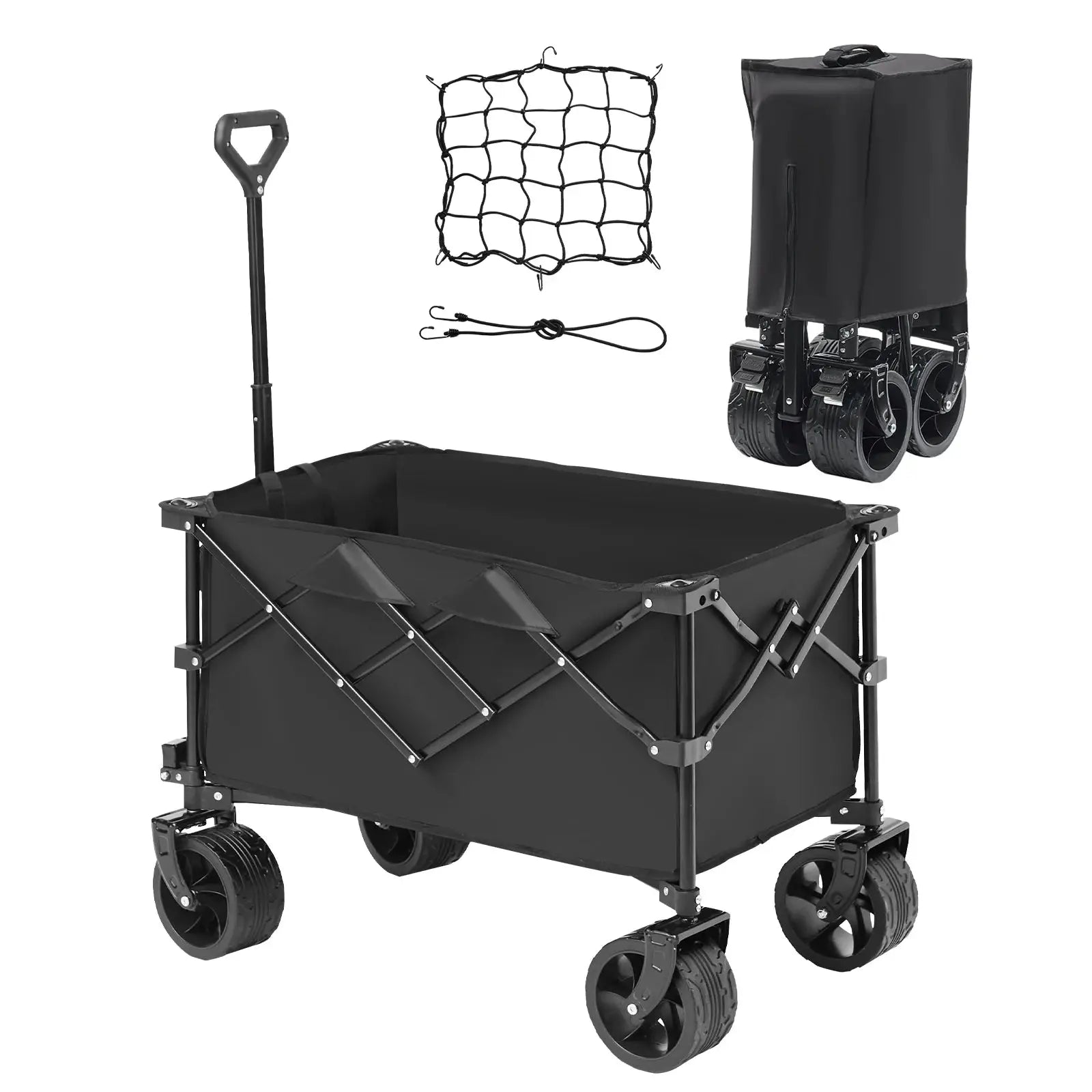 SucceBuy Collapsible Folding Wagon Beach Wagon Cart with All-Terrain Wheels Drink Holder Sport Wagon for Camping Shopping Garden by Beastly Survival Outlet