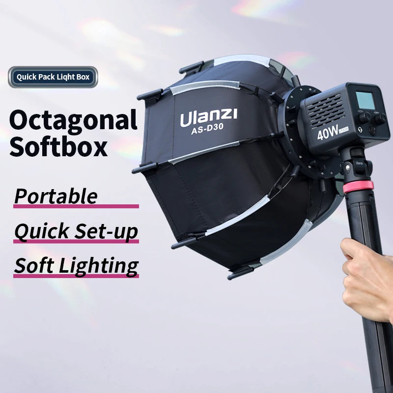 Ulanzi ASD30 30cm Octagonal Softbox With Mini Bowens Mount For 40W COB Video Lighting Kit