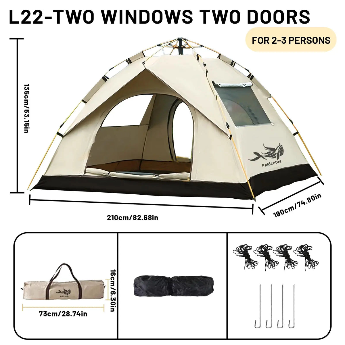 PAKICETUS 2-4 Person Automatic Pop Up Camping Tent, Instant Quick Setup Portable Windproof Tent, Lightweight Backpacking Shelter for Outdoor Travel Hiking Picnic by Beastly Survival Outlet