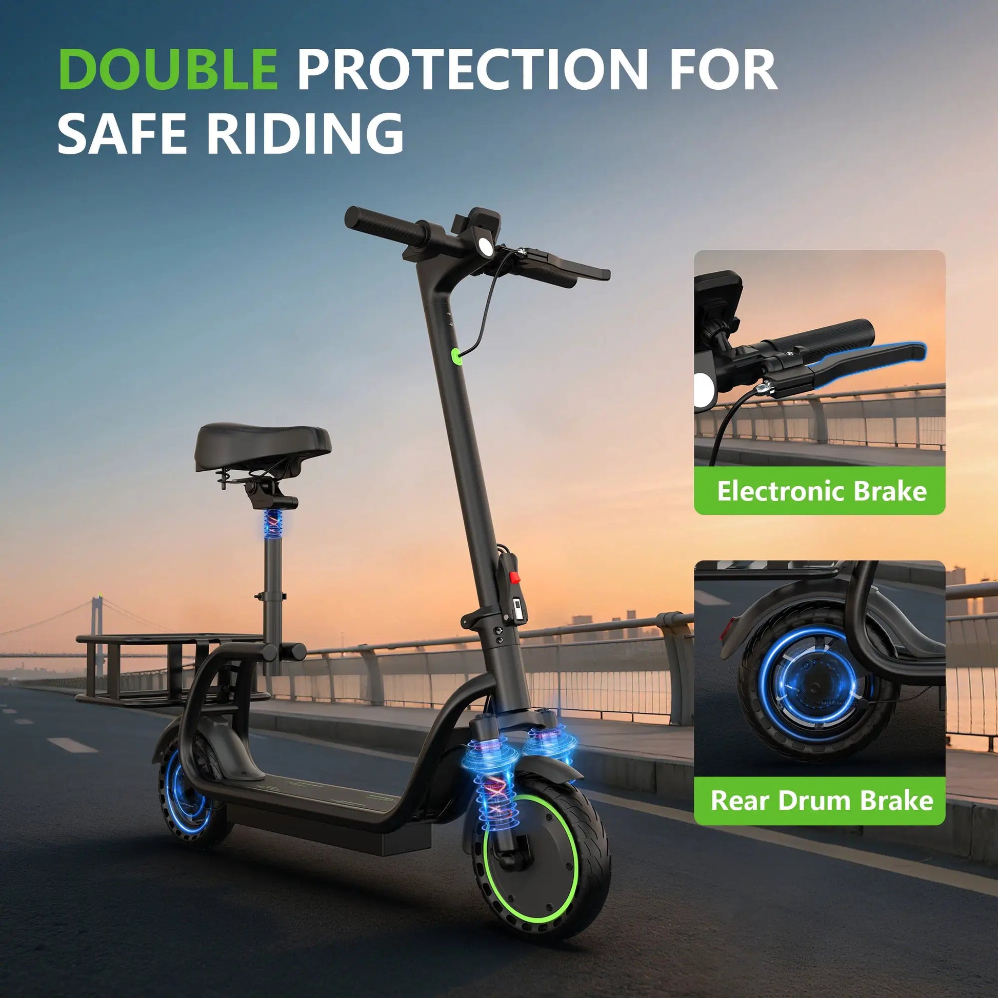 Maxshot 8.5'' Electric Scooter with Seat & basket,350W Motor, Top Speed 19mph, Max 17/25 Miles Ranges, Foldable E-Scooter with Suspension &Adult, Digital Display, Cruise Control by Beastly Survival Outlet