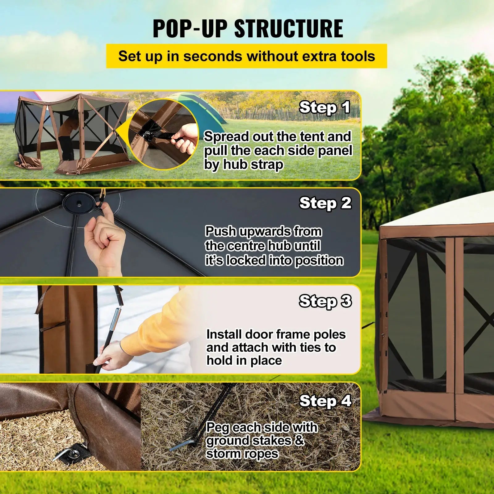 SucceBuy Pop-up Camping Gazebo Camping Canopy Shelter 6 Sided 12' x 12' / 10' x 10' Sun Shade Tents & Canopies Camping & Hiking by Beastly Survival Outlet