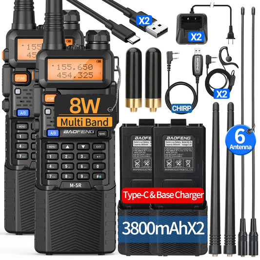 Baofeng M-5R 8W Walkie Talkies Dual Pack 3800mAh Battery Pro