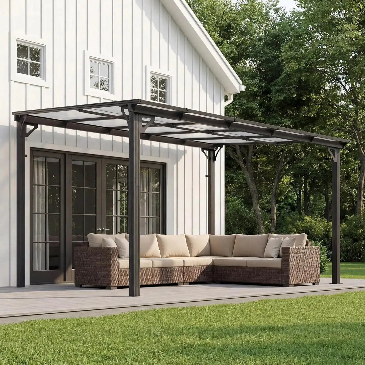 10'x10' Wall-Mounted Lean-To Gazebo, Aluminum Frame & Polycarbonate Hardtop with Sloped Roof, Outdoor Patio Pergola, Customized by Beastly Survival Outlet