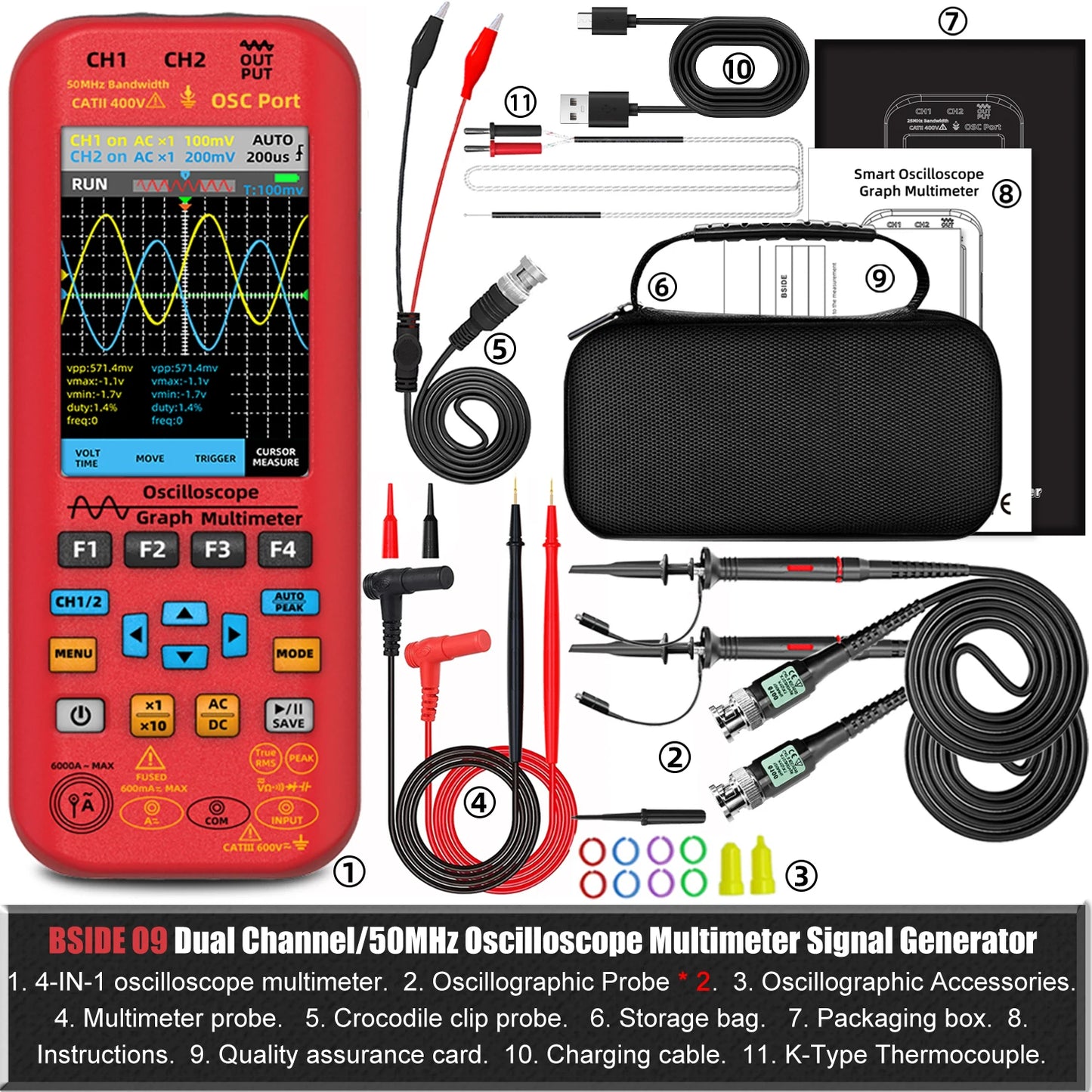 MAXRIENY O9 Handheld Oscilloscope Multimeter 50MHz 2ChannelX