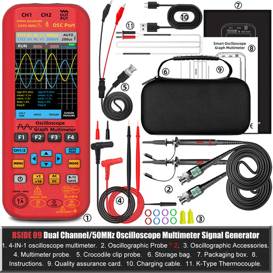 MAXRIENY O9 Handheld Oscilloscope Multimeter 50MHz 2ChannelX