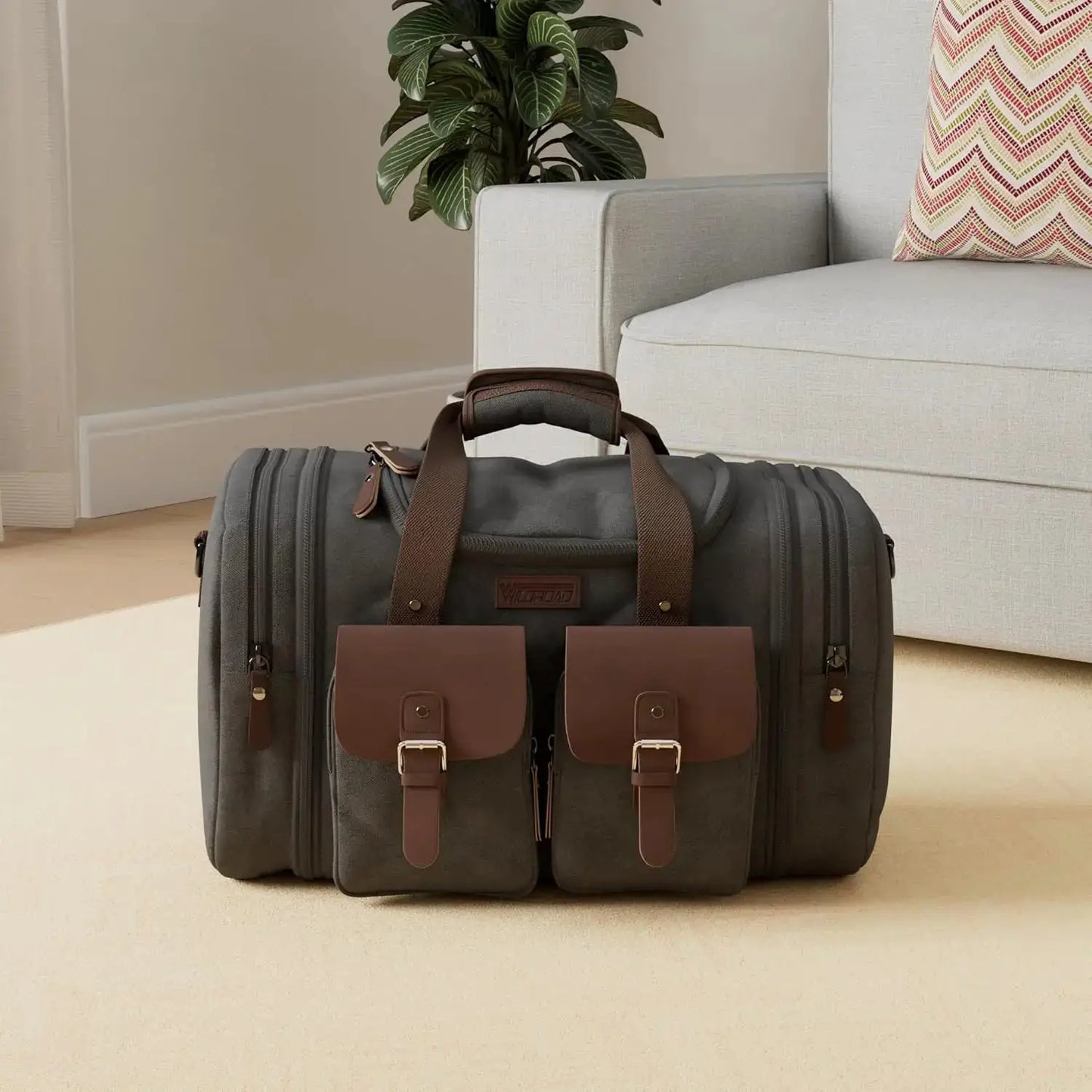Expandable 60L Canvas Leather DuffleBag Waterproof Weekender by Beastly Survival Outlet