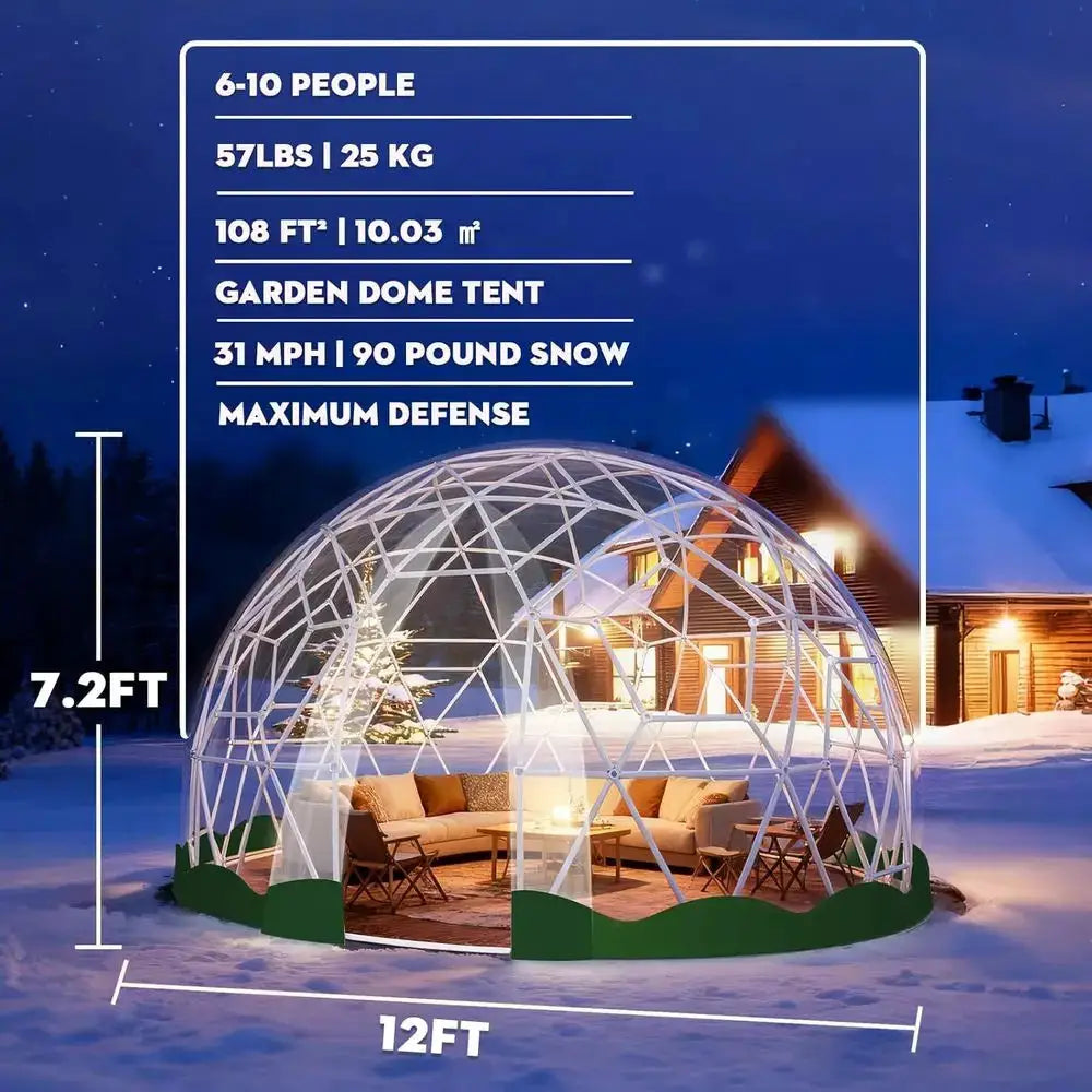 12-Foot Geodesic PVC Dome Tent, Waterproof Outdoor Bubble House with 2 10M Light Strings for Garden, Patio, Events,Customized by Beastly Survival Outlet