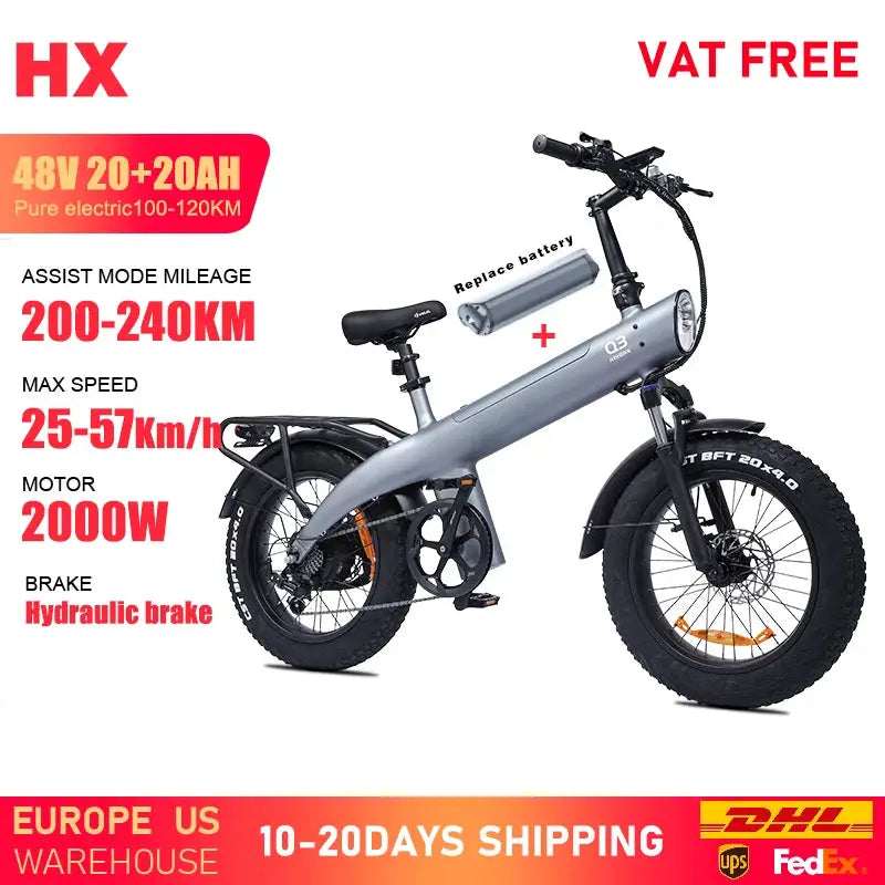 HX Q3 e bike 2000W electric bike 48V 20AH Adult E bike 20Inch Tire Off-Road fatbike City Electric bicycle Mountain e bikes by Beastly Survival Outlet