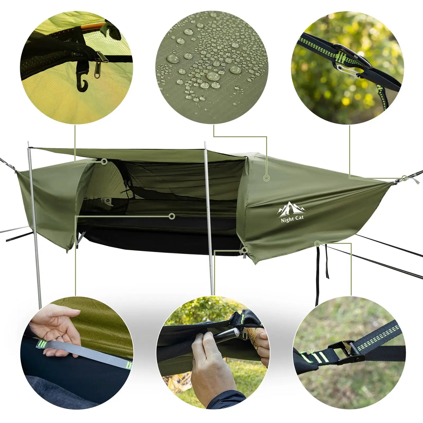 Night Cat Flat Lay Hammock Tent with Mosquito Net Waterproof Rainfly Storage Room by Beastly Survival Outlet